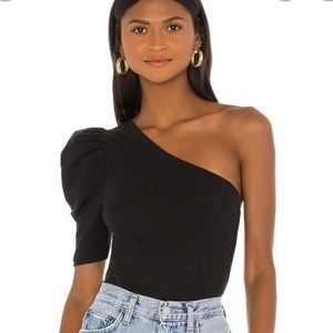 NWT Nation LTD Paulina Top Size small Puffy One Sleeve 100% cotton jet black